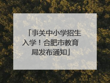 事关中小学招生入学！合肥市教育局发布通知