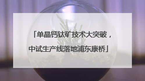 单晶钙钛矿技术大突破，中试生产线落地浦东康桥
