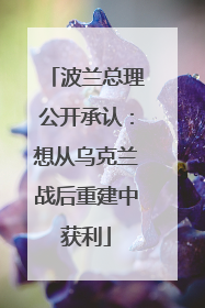 波兰总理公开承认：想从乌克兰战后重建中获利