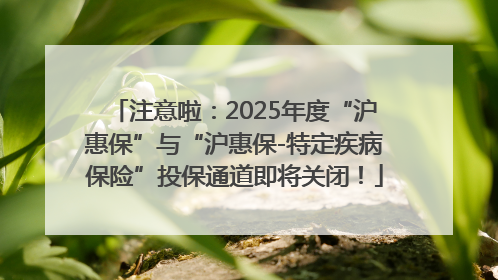 注意啦：2025年度“沪惠保”与“沪惠保-特定疾病保险”投保通道即将关闭！